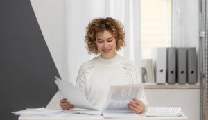 Donna con documenti